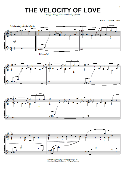 Suzanne Ciani The Velocity Of Love sheet music notes and chords. Download Printable PDF.
