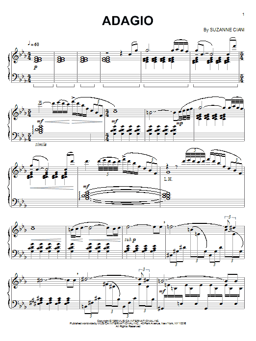 Suzanne Ciani Adagio sheet music notes and chords. Download Printable PDF.