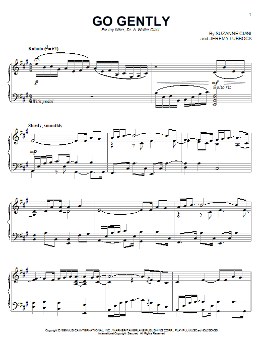 Suzanne Ciani Go Gently sheet music notes and chords. Download Printable PDF.