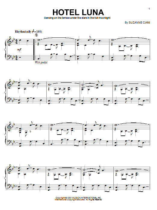 Suzanne Ciani Hotel Luna sheet music notes and chords. Download Printable PDF.