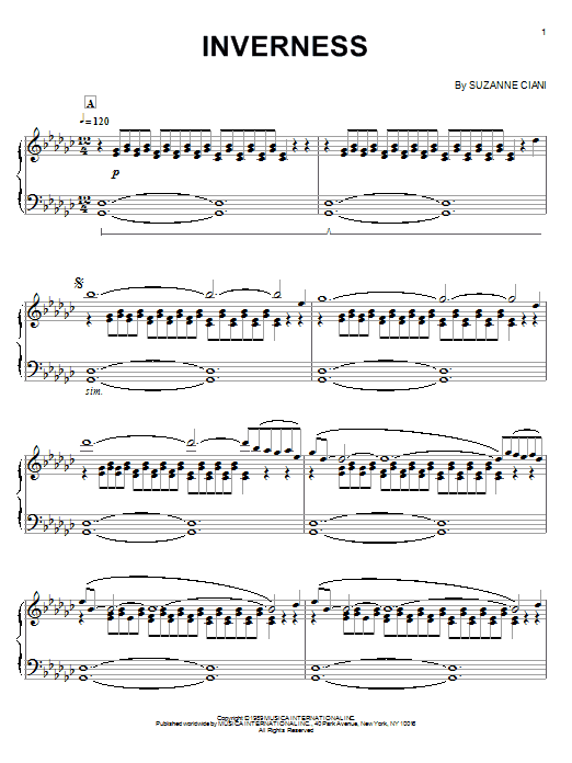 Suzanne Ciani Inverness sheet music notes and chords. Download Printable PDF.