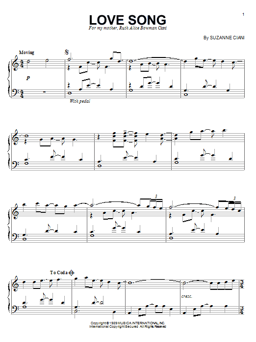 Suzanne Ciani Love Song sheet music notes and chords. Download Printable PDF.