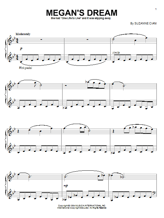 Suzanne Ciani Megan's Dream sheet music notes and chords. Download Printable PDF.