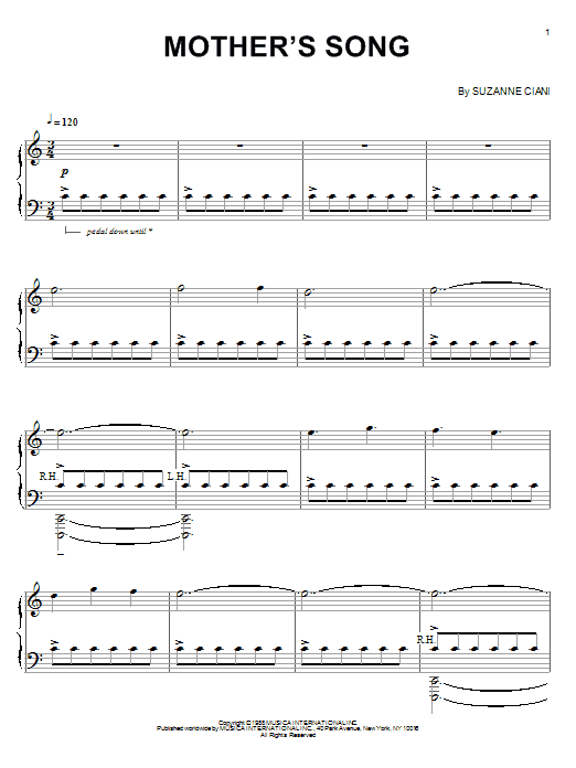 Suzanne Ciani Mother's Song sheet music notes and chords. Download Printable PDF.