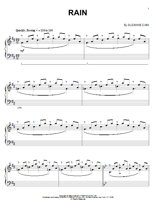 Suzanne Ciani Rain sheet music notes and chords. Download Printable PDF.