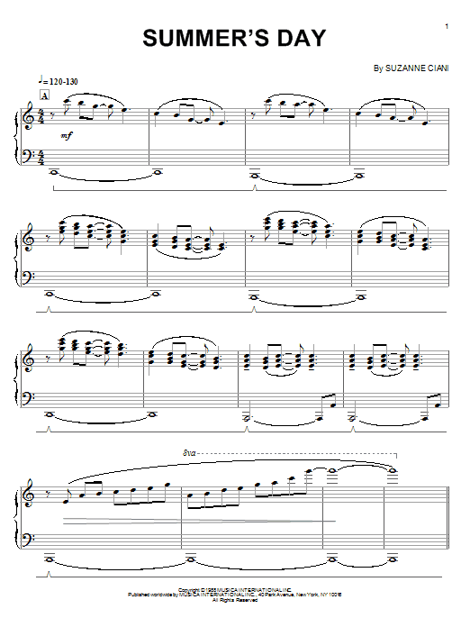 Suzanne Ciani Summer's Day sheet music notes and chords. Download Printable PDF.