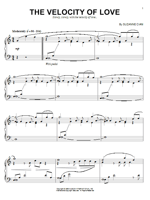 Learn to play Suzanne Ciani The Velocity Of Love sheet music for Lead Sheet / Fake Book in minutes. Price: 5.9900$ Suzanne Ciani The Velocity Of Love sheet music notes and chords arranged for Lead Sheet / Fake Book