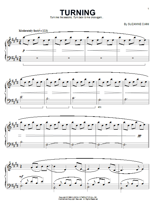 Suzanne Ciani Turning sheet music notes and chords. Download Printable PDF.