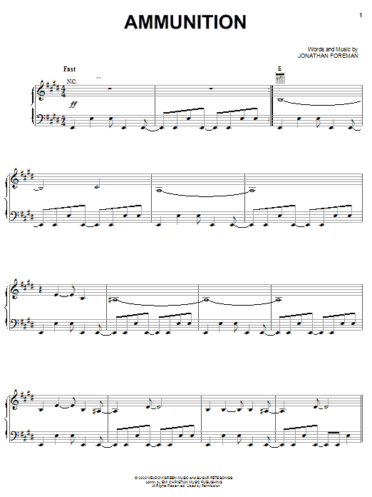 Switchfoot Ammunition sheet music notes and chords. Download Printable PDF.