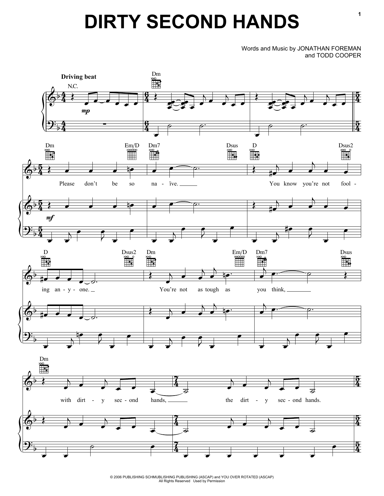 Switchfoot Dirty Second Hands sheet music notes and chords. Download Printable PDF.