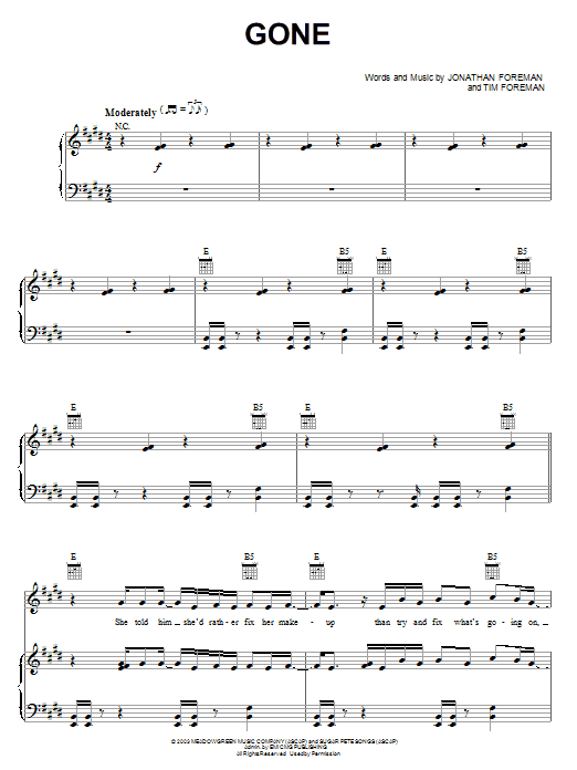 Switchfoot Gone sheet music notes and chords. Download Printable PDF.