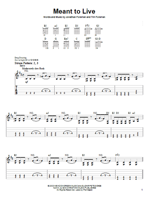 Switchfoot Meant To Live sheet music notes and chords. Download Printable PDF.