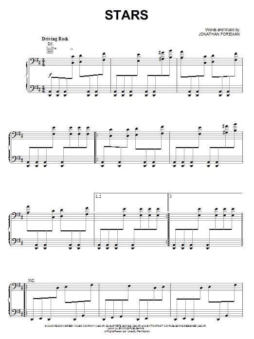 Switchfoot Stars sheet music notes and chords. Download Printable PDF.