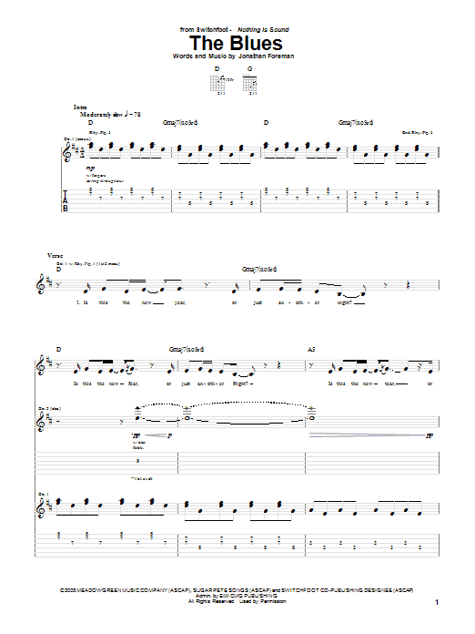 Switchfoot The Blues sheet music notes and chords. Download Printable PDF.