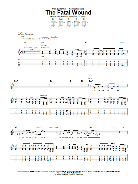 Switchfoot The Fatal Wound sheet music notes and chords. Download Printable PDF.