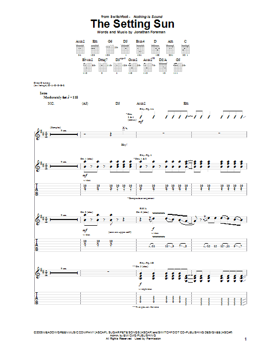 Switchfoot The Setting Sun Sheet Music Pdf Notes Chords Christian Score Guitar Tab Download Printable Sku