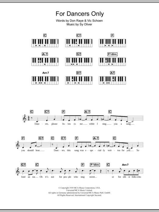 Learn to play Sy Oliver For Dancers Only sheet music for Piano Chords/Lyrics in minutes. Price: 3.9900$ Sy Oliver For Dancers Only sheet music notes and chords arranged for Piano Chords/Lyrics