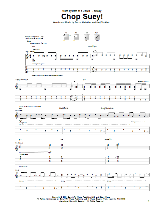 System Of A Down Chop Suey! sheet music notes and chords. Download Printable PDF.