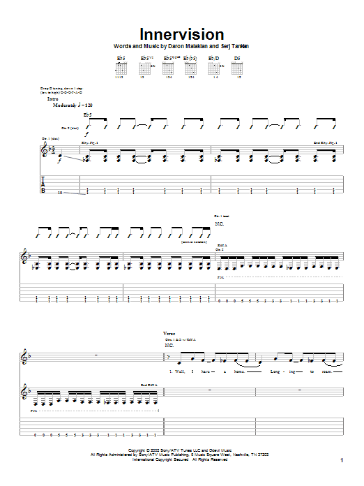 System Of A Down Innervision sheet music notes and chords. Download Printable PDF.