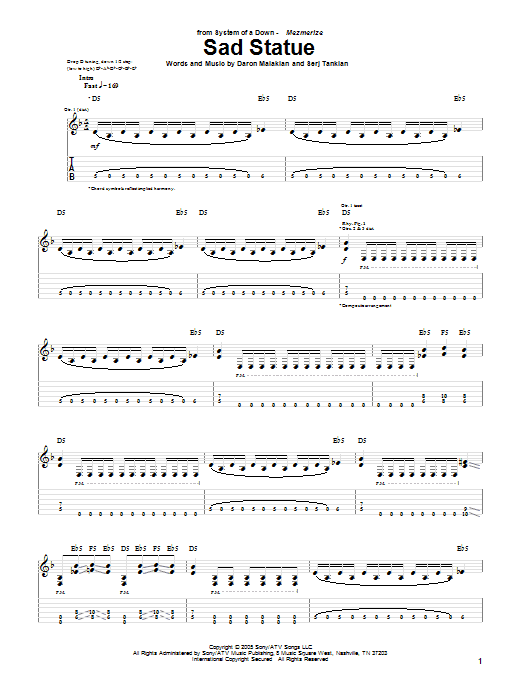 System Of A Down Sad Statue Sheet Music Pdf Notes Chords Metal Score Guitar Tab Download Printable Sku 51948