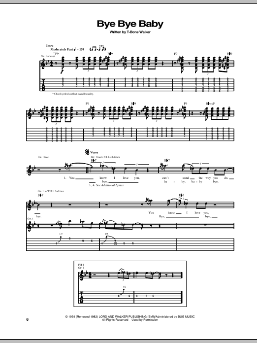 T-Bone Walker Bye Bye Baby sheet music notes and chords. Download Printable PDF.