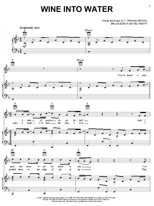 T. Graham Brown Wine Into Water sheet music notes and chords. Download Printable PDF.