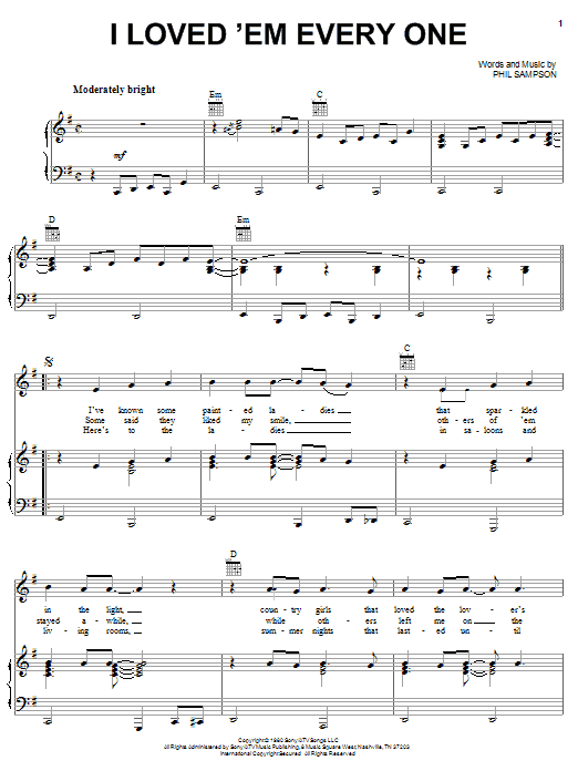 Learn to play T.G. Sheppard I Loved 'Em Every One sheet music for Lead Sheet / Fake Book in minutes. Price: 5.9900$ T.G. Sheppard I Loved 'Em Every One sheet music notes and chords arranged for Lead Sheet / Fake Book