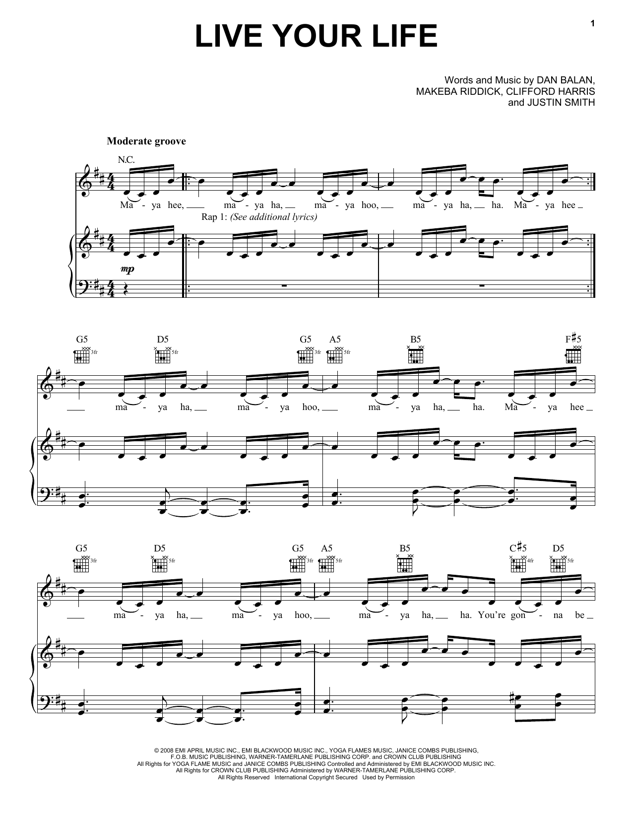 T.I. Live Your Life sheet music notes and chords. Download Printable PDF.