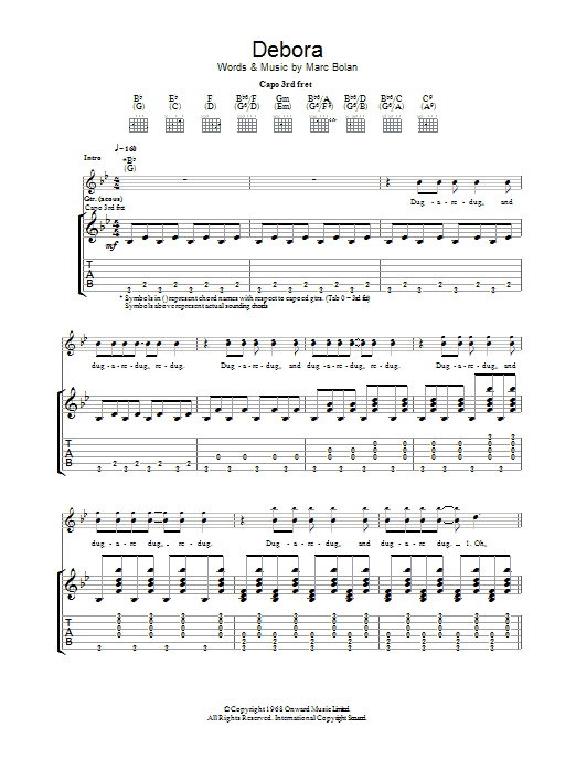 T. Rex Debora sheet music notes and chords. Download Printable PDF.