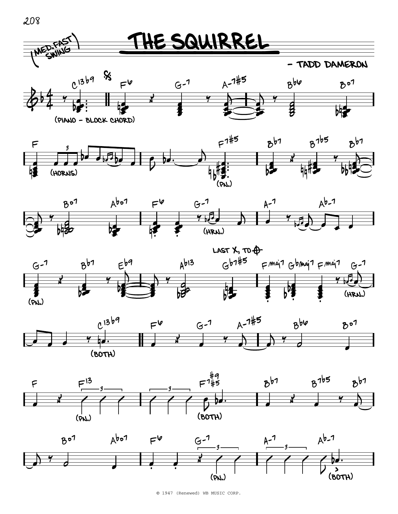 Tadd Dameron The Squirrel sheet music notes and chords. Download Printable PDF.