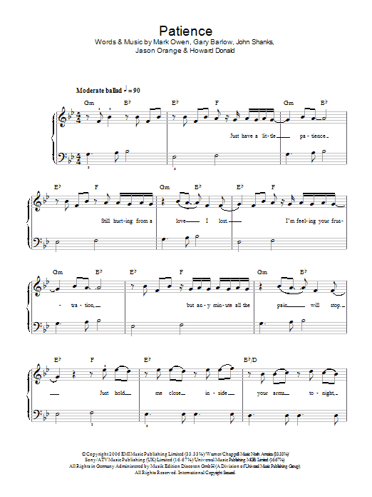 Take That Patience sheet music notes and chords. Download Printable PDF.