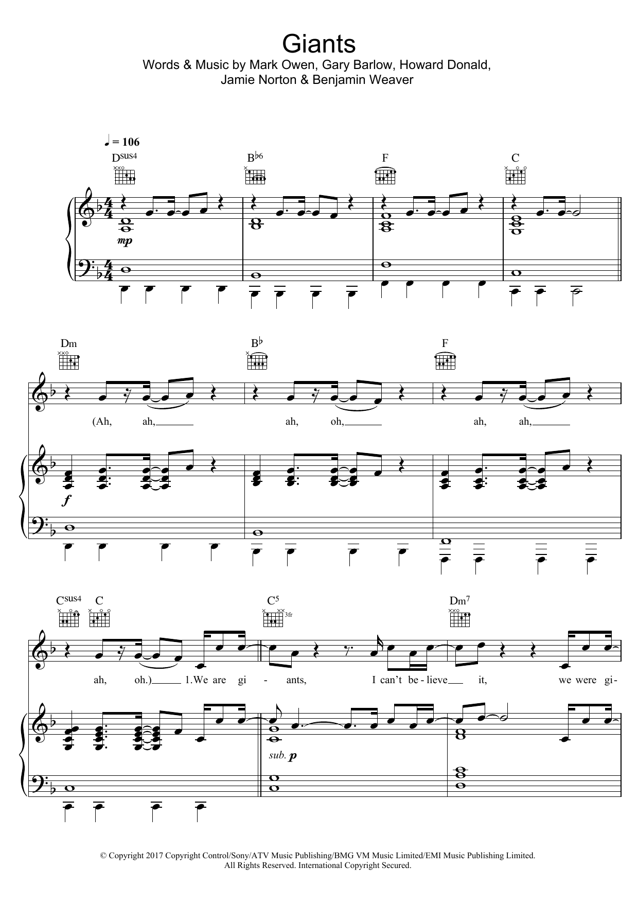 Take That Giants sheet music notes and chords. Download Printable PDF.