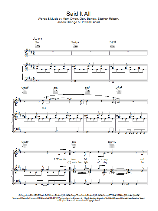 Take That Said It All sheet music notes and chords. Download Printable PDF.