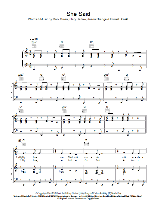 Take That She Said sheet music notes and chords. Download Printable PDF.