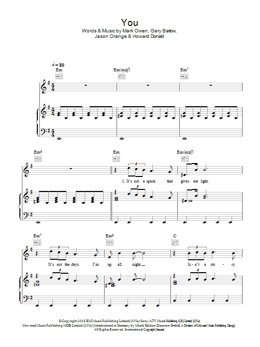 Take That You sheet music notes and chords. Download Printable PDF.