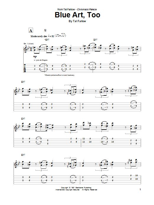 Tal Farlow Blue Art, Too sheet music notes and chords. Download Printable PDF.