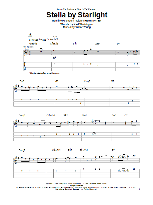 Tal Farlow Stella By Starlight sheet music notes and chords. Download Printable PDF.