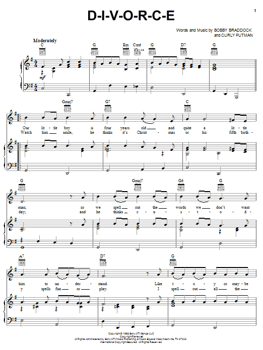 Tammy Wynette D-I-V-O-R-C-E sheet music notes and chords. Download Printable PDF.