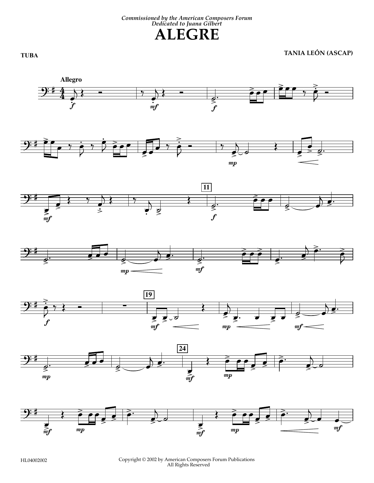 Tania Leon Alegre - Tuba sheet music notes and chords. Download Printable PDF.