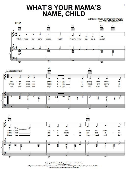 Learn to play Tanya Tucker What's Your Mama's Name Child sheet music for Lead Sheet / Fake Book in minutes. Price: 5.9900$ Tanya Tucker What's Your Mama's Name Child sheet music notes and chords arranged for Lead Sheet / Fake Book