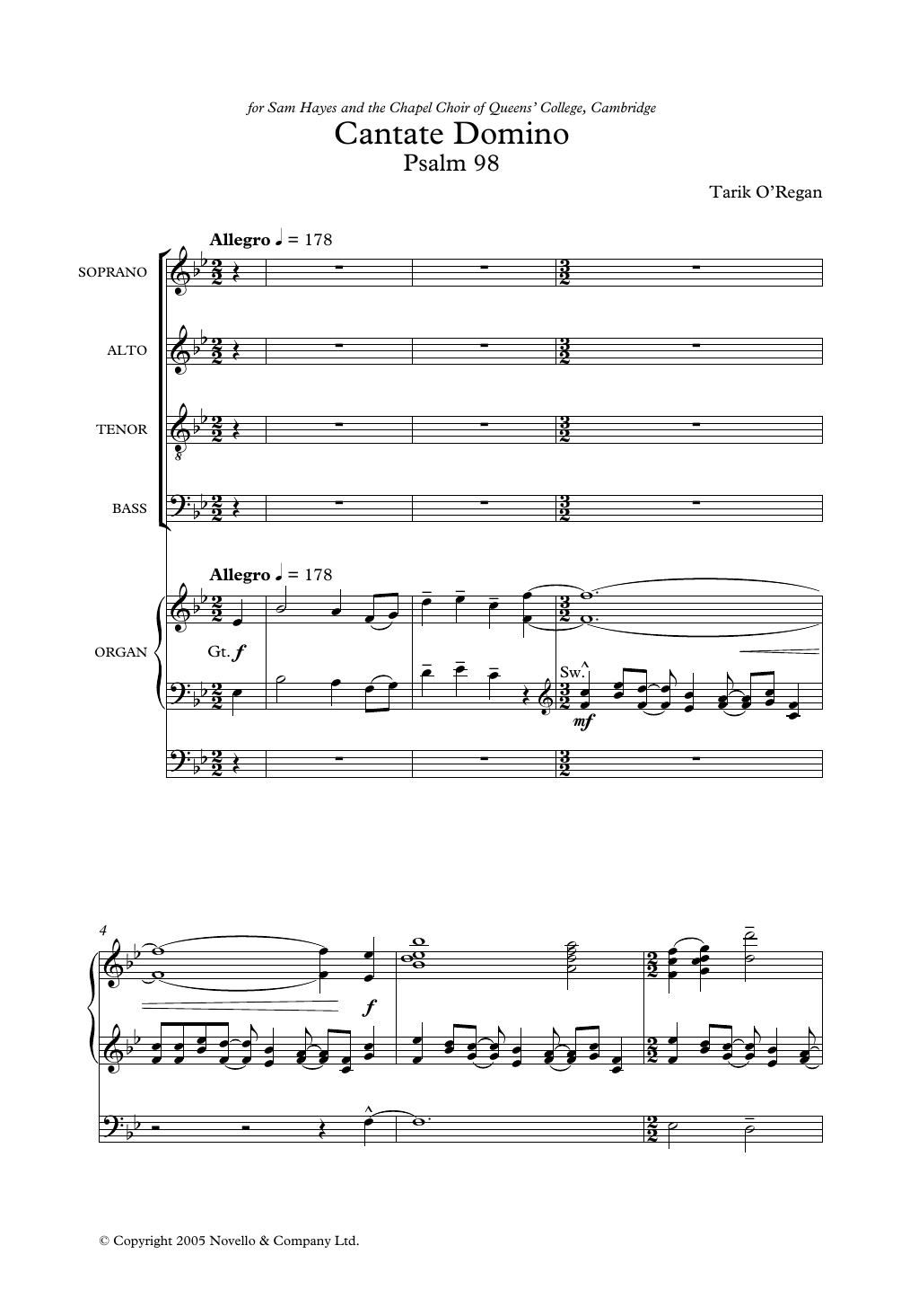 Tarik O'Regan Cantate Domino sheet music notes and chords. Download Printable PDF.