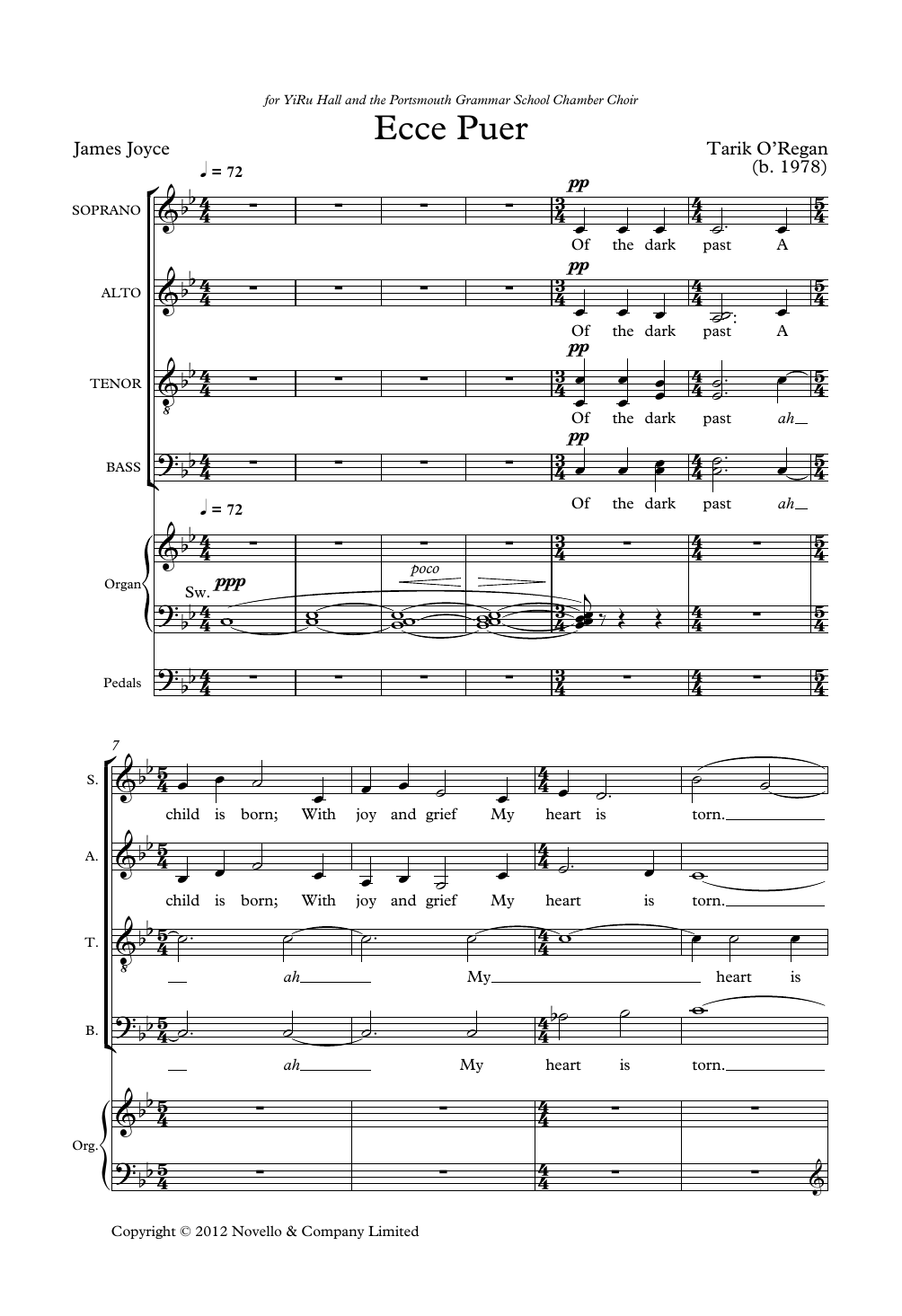 Tarik O'Regan Ecce Puer sheet music notes and chords. Download Printable PDF.