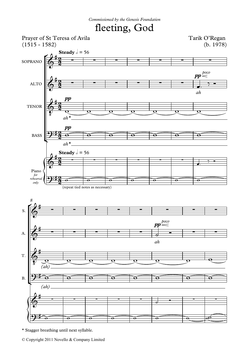 Tarik O'Regan Fleeting, God sheet music notes and chords. Download Printable PDF.