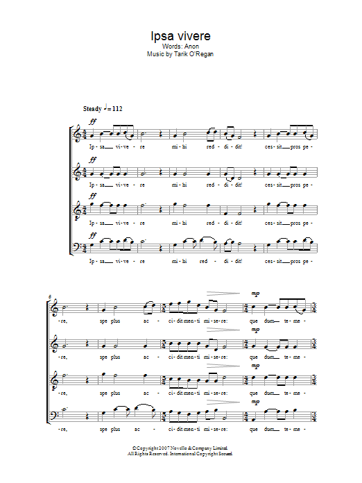 Tarik O'Regan Ipsa vivere sheet music notes and chords. Download Printable PDF.