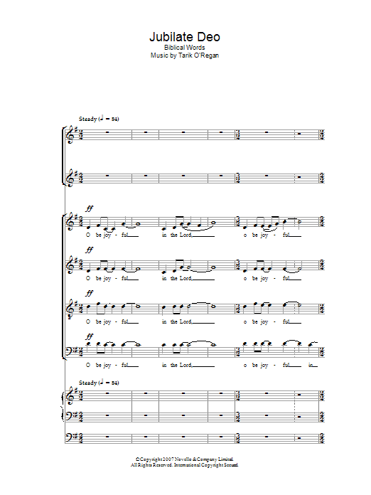 Tarik O'Regan Jubilate Deo sheet music notes and chords. Download Printable PDF.