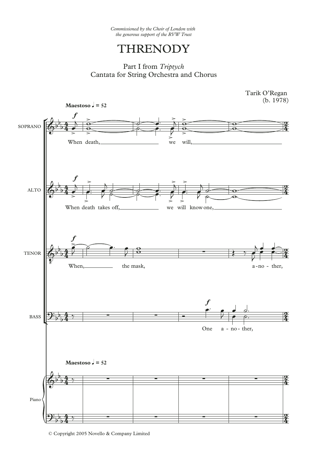 Tarik O'Regan Threnody sheet music notes and chords. Download Printable PDF.