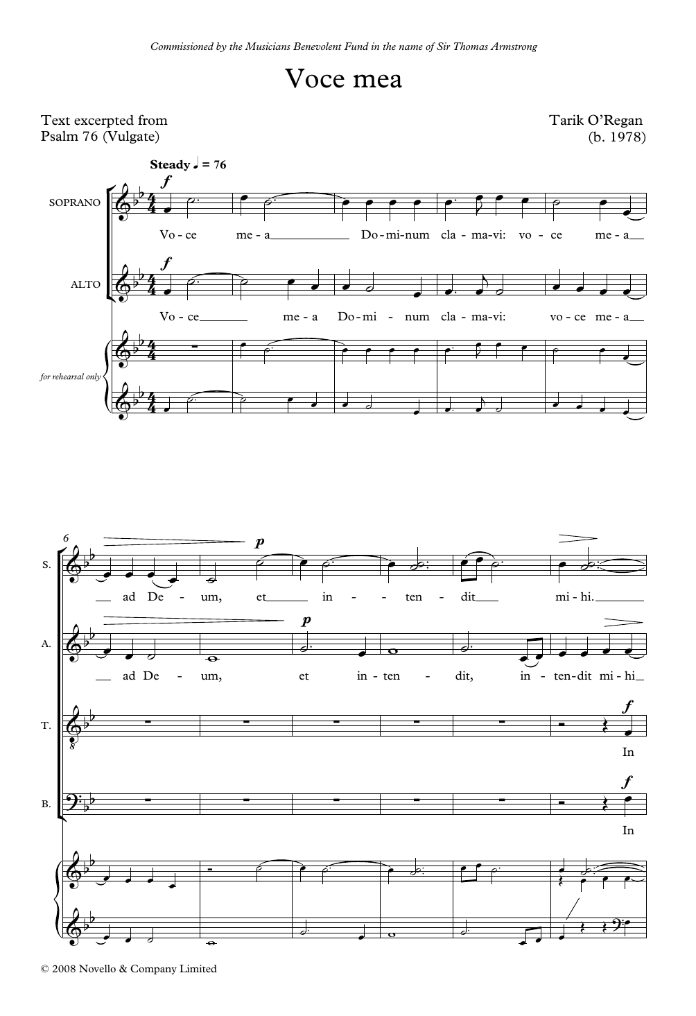 Tarik O'Regan Voce Mea sheet music notes and chords. Download Printable PDF.