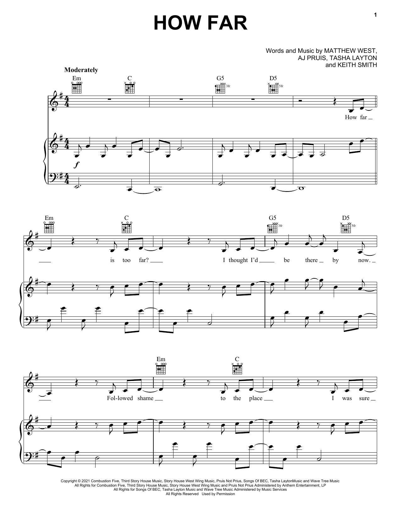 Tasha Layton How Far sheet music notes and chords. Download Printable PDF.