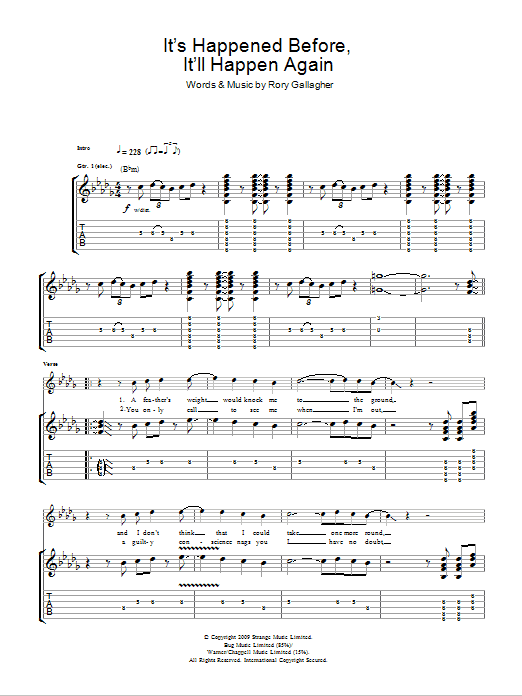 Taste It's Happened Before, It'll Happen Again sheet music notes and chords arranged for Guitar Tab