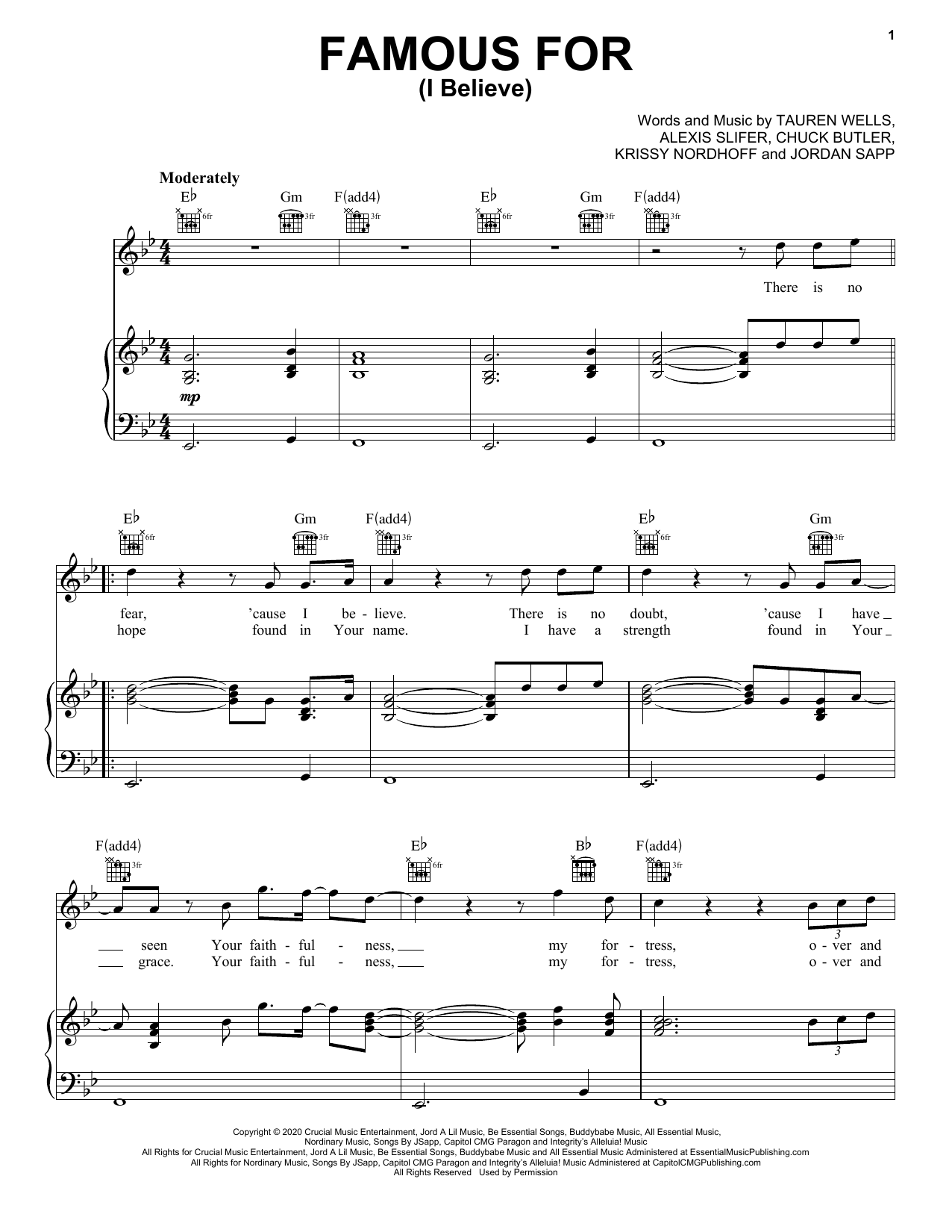 Learn to play Tauren Wells Famous For (I Believe) (feat. Jenn Johnson) sheet music for Piano, Vocal & Guitar Chords (Right-Hand Melody) in minutes. Price: 6.9900$ Tauren Wells Famous For (I Believe) (feat. Jenn Johnson) sheet music notes and chords arranged for Piano, Vocal & Guitar Chords (Right-Hand Melody)
